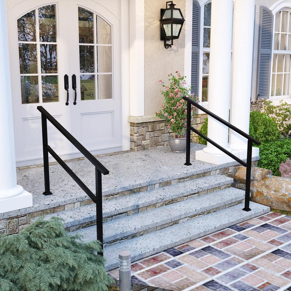 FUFU&GAGA 36 in. H x 4.5 ft. W Black Iron Rail Kit Handrails Outdoor Adjustable Exterior Stair Railing Fit 3 or 4 Steps (2-Pack)