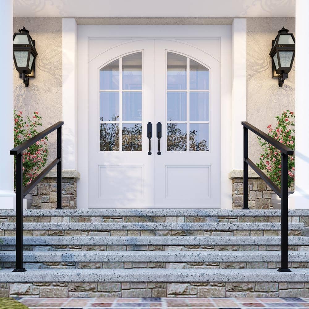 FUFU&GAGA 36 in. H x 5.7 ft. W Black Iron Rail Kit Handrails Outdoor Adjustable Exterior Stair Railing Fit 4 or 5 Steps (2-Pack)