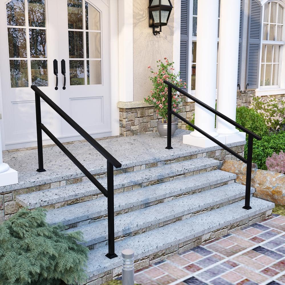 FUFU&GAGA 36 in. H x 5.7 ft. W Black Iron Rail Kit Handrails Outdoor Adjustable Exterior Stair Railing Fit 4 or 5 Steps (2-Pack)