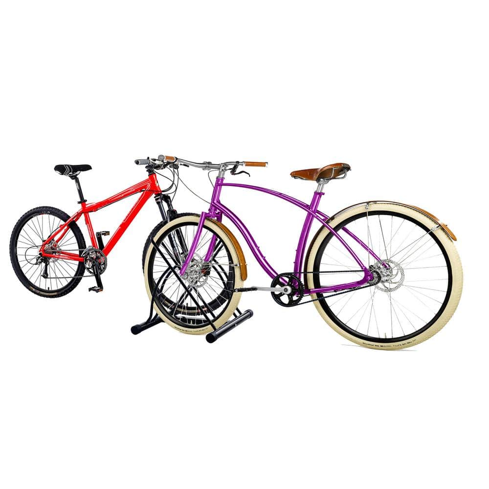 Black 2-Bike Floor Stand Garage Bike Rack