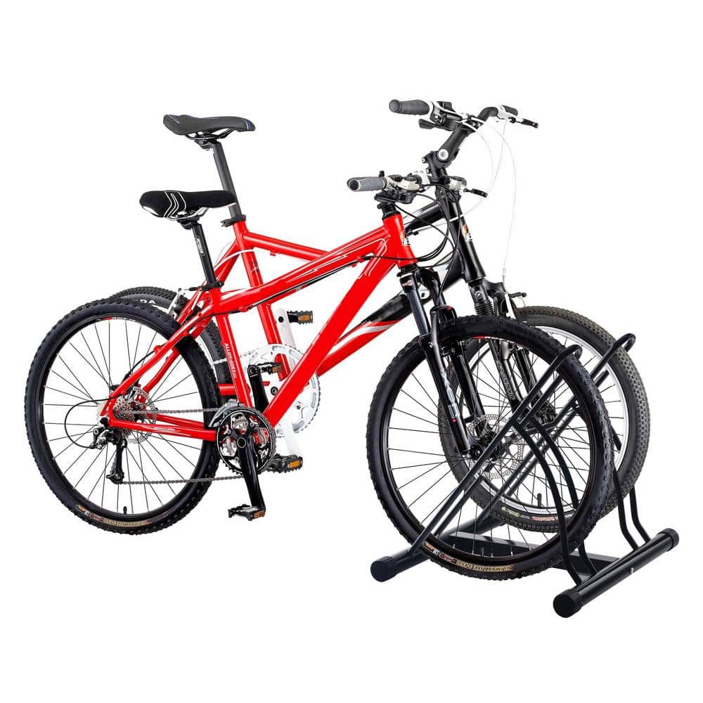 Black 2-Bike Floor Stand Garage Bike Rack