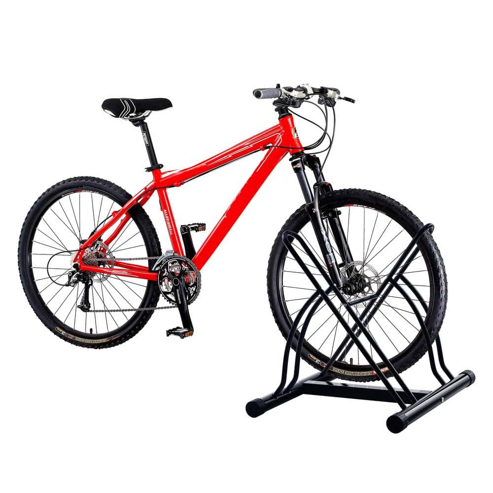Black 2-Bike Floor Stand Garage Bike Rack