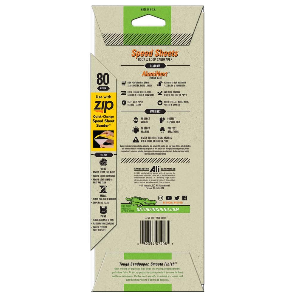 Gator AlumiNext Speed Sheets 3-2/3 in. x 9 in. 80 Grit Medium Hook and Loop Sand Paper (5-Pack)