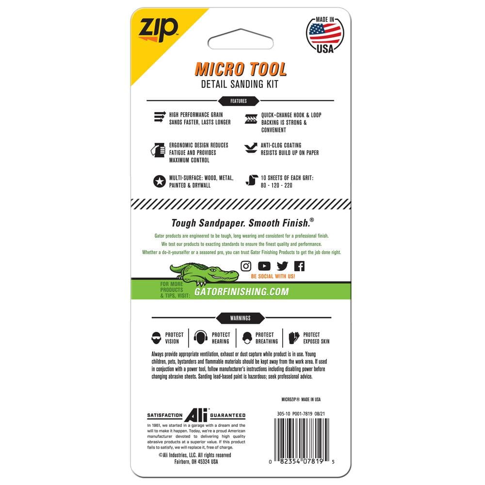 Gator MicroZip 1 in. x 3-1/2 in. All-Purpose Hook and Loop Assorted Grits Detail Sanding Block Kit