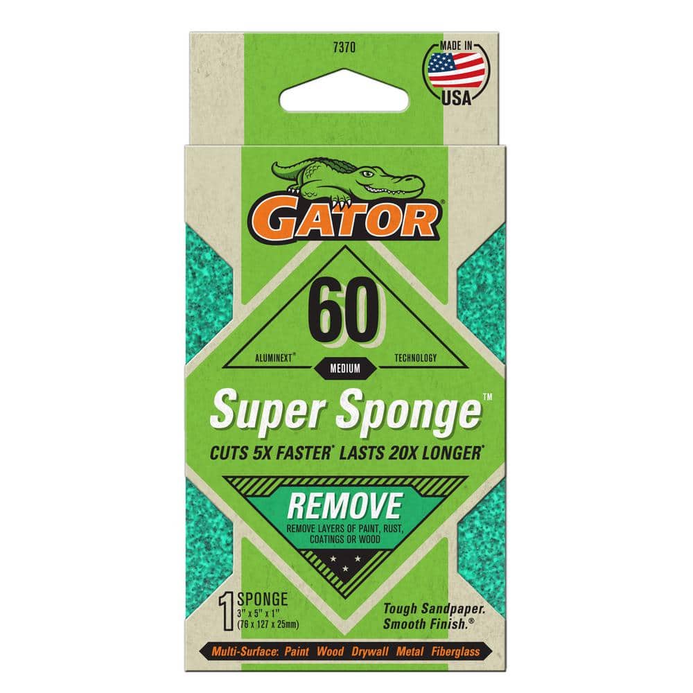 Gator Super Sponge 3 in. x 5 in. x 1 in Medium 60 Grit Sanding Sponge