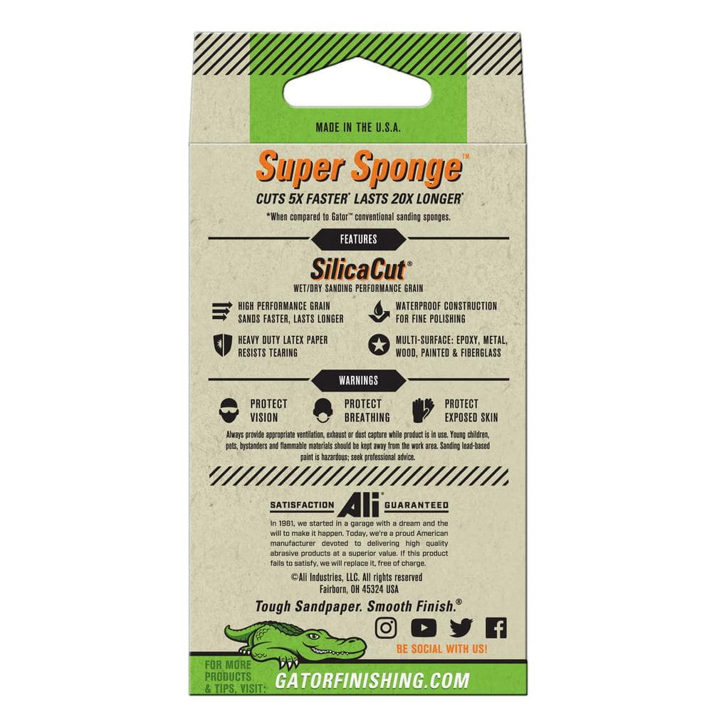 Gator Super Sponge 3 in. x 5 in. x 1 in. Mirror Fine 1500-Grit Sanding Sponge