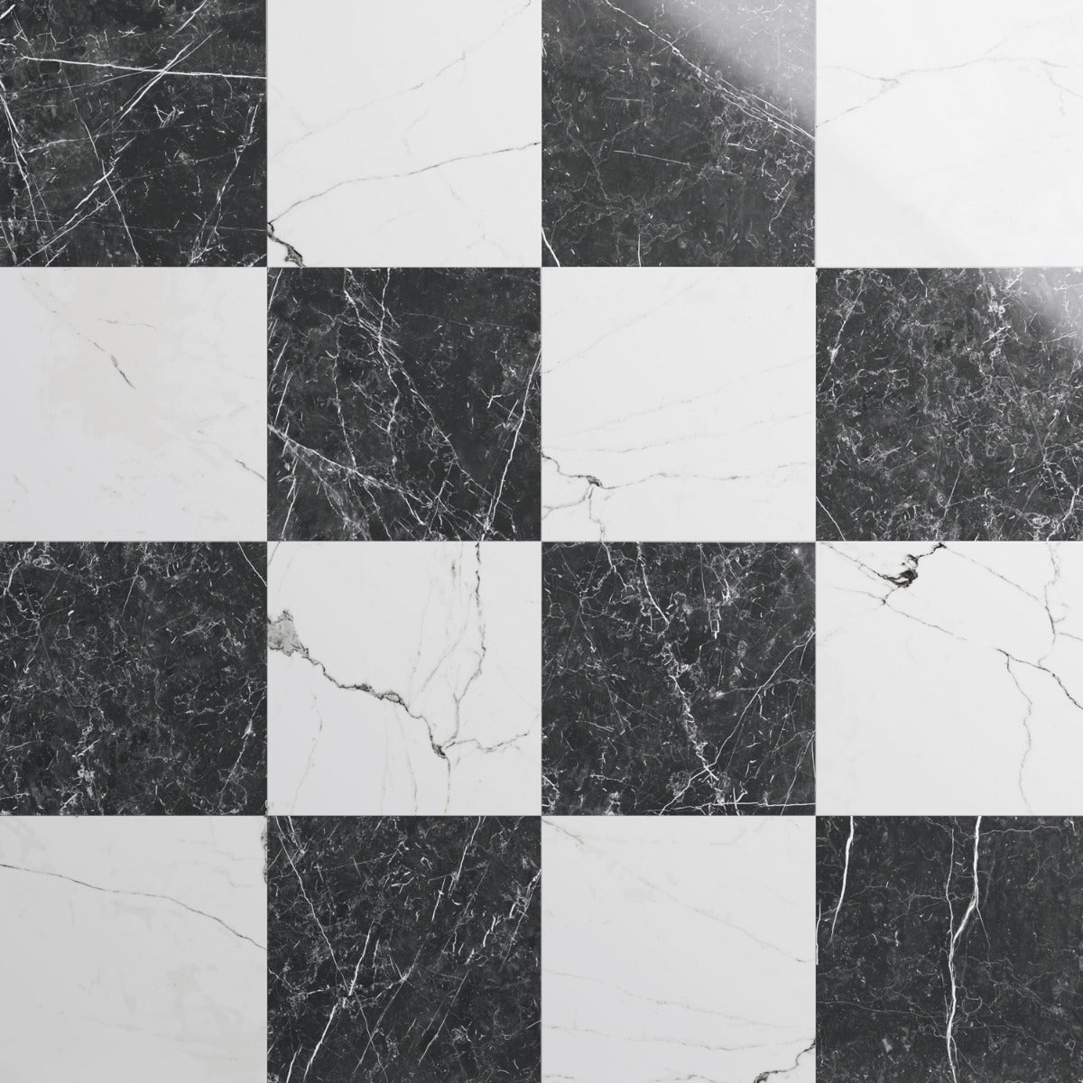 Fortunato Calacatta and Nero Marquina 12x12 Polished Porcelain Checkerboard Tile