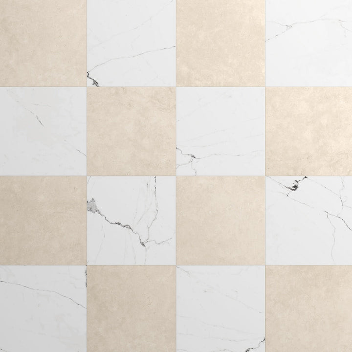 Fortunato Calacatta and Marfil 12x12 Matte Porcelain Checkerboard Tile