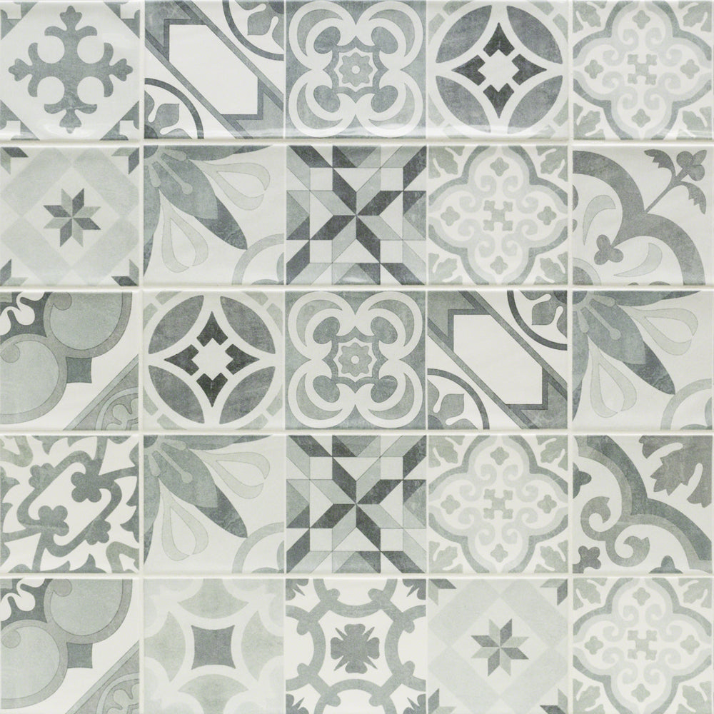 Santa Monica Cold Deco Gray 4x12 Polished Ceramic Wall Tile