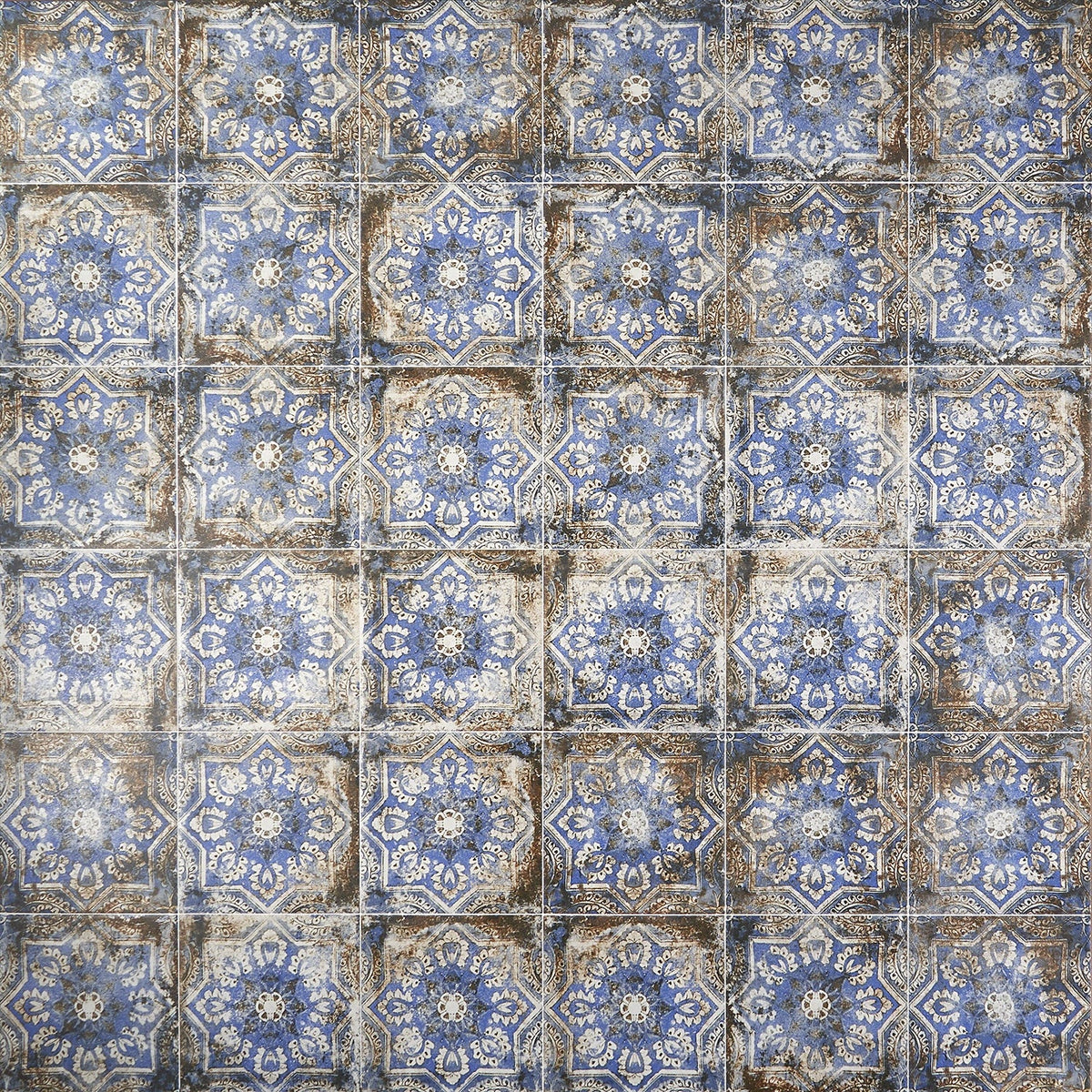 Lenox Flora Blue 8x8 Matte Porcelain Tile - Mediterranean Design