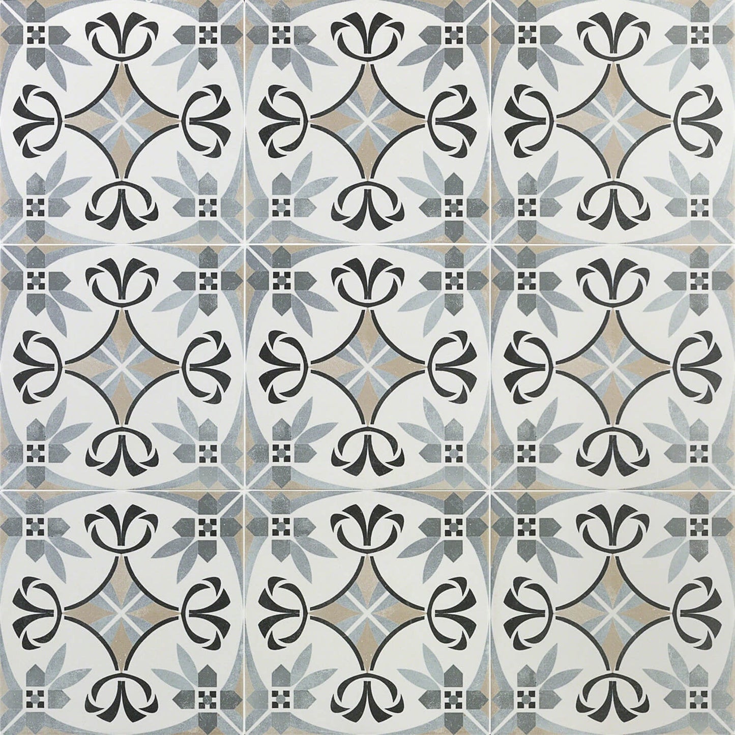 Bella Royale Gray 9x9 Matte Porcelain Tile - Encaustic Look