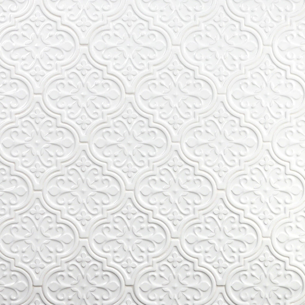 Byzantine Florid Bianco White 6x7 Arabesque Polished Ceramic Wall Tile