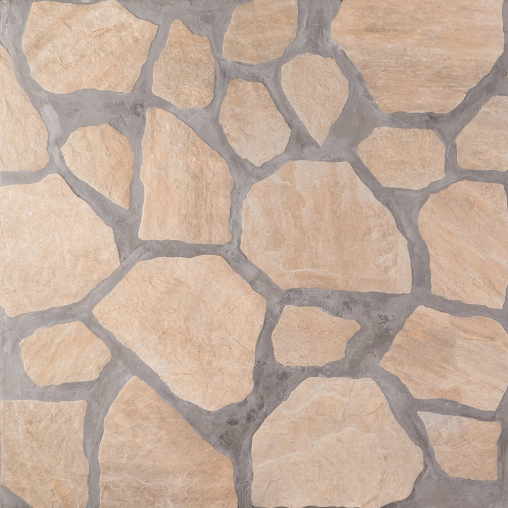 Pathstone Beige Textured Matte Porcelain Flagstone Tile - Durable Outdoor Flooring
