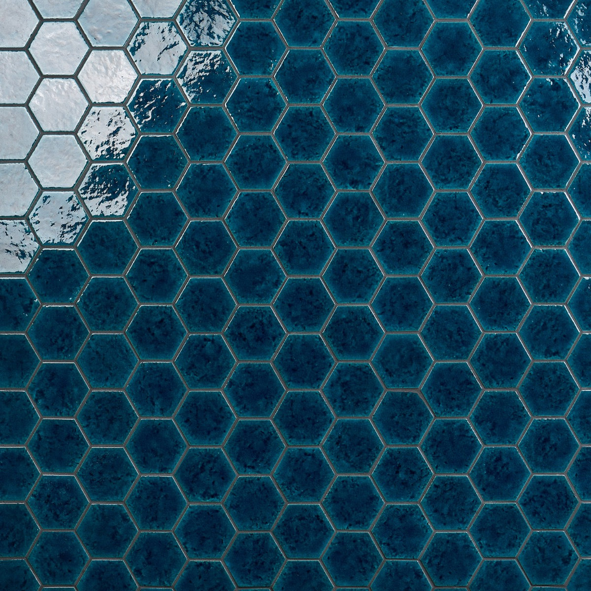 Breeze Ocean Blue 4.5" Hexagon Crackled Glossy Porcelain Tile by Lux Tile