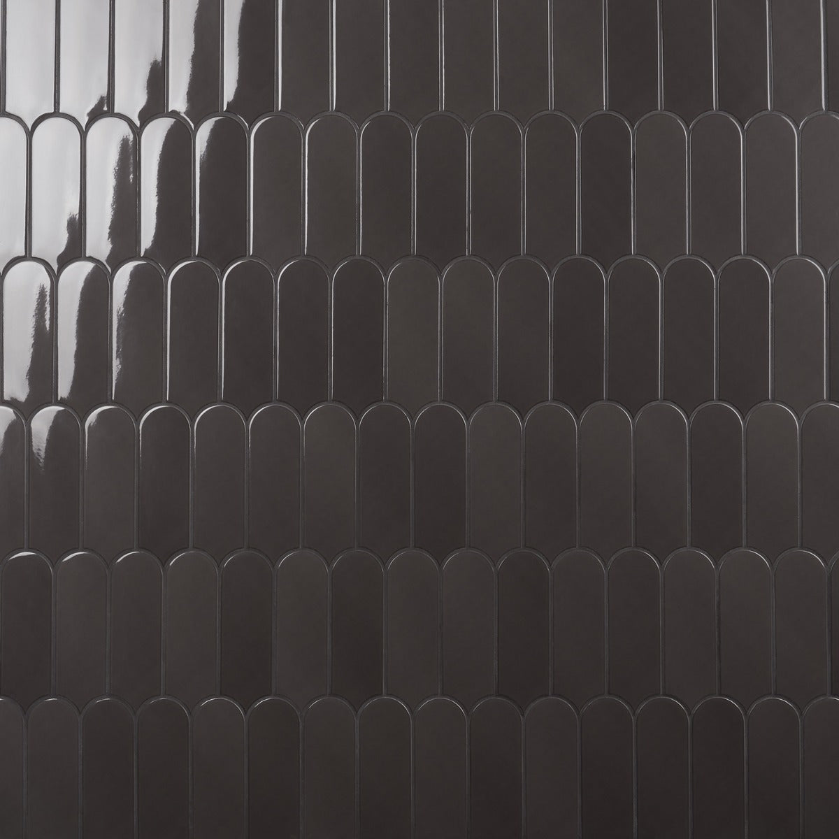 Parry Charcoal 3x8 Fishscale Glossy Ceramic Wall Tile by Lux Tile