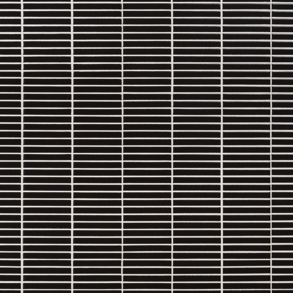 Kai Black Glossy Porcelain Mosaic Tile - 1x4" Tri-Stacked