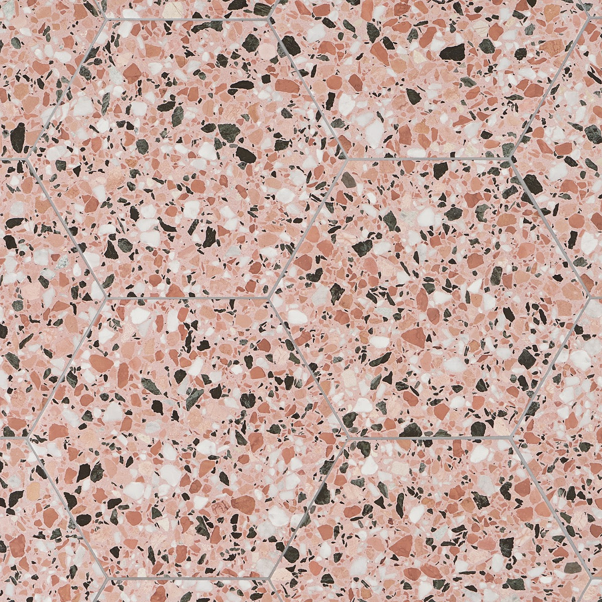 Lux Tile Six Hexagon Earth Pink 12.5" Terrazzo Look Matte Porcelain Tile