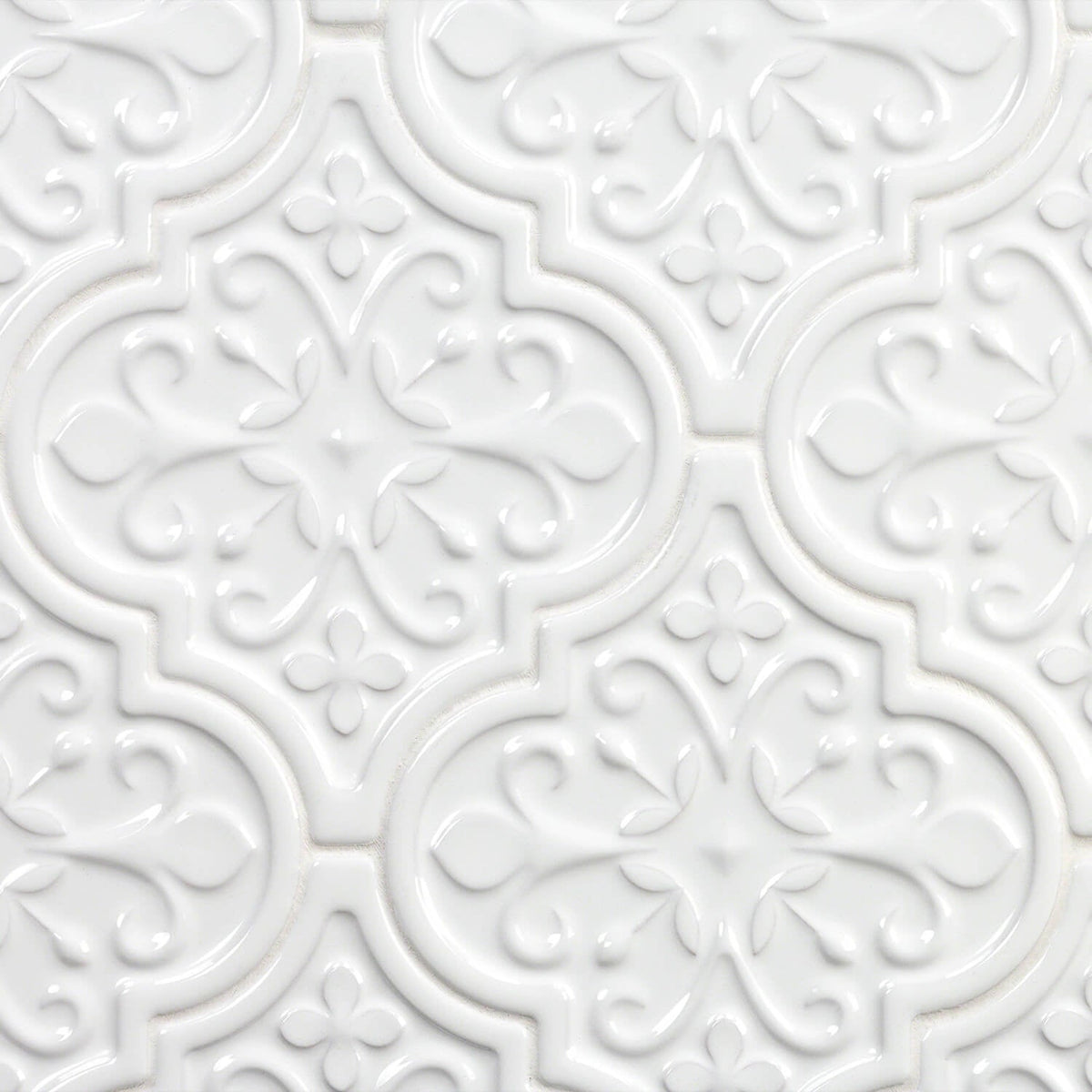 Byzantine Florid Bianco White 6x7 Arabesque Polished Ceramic Wall Tile