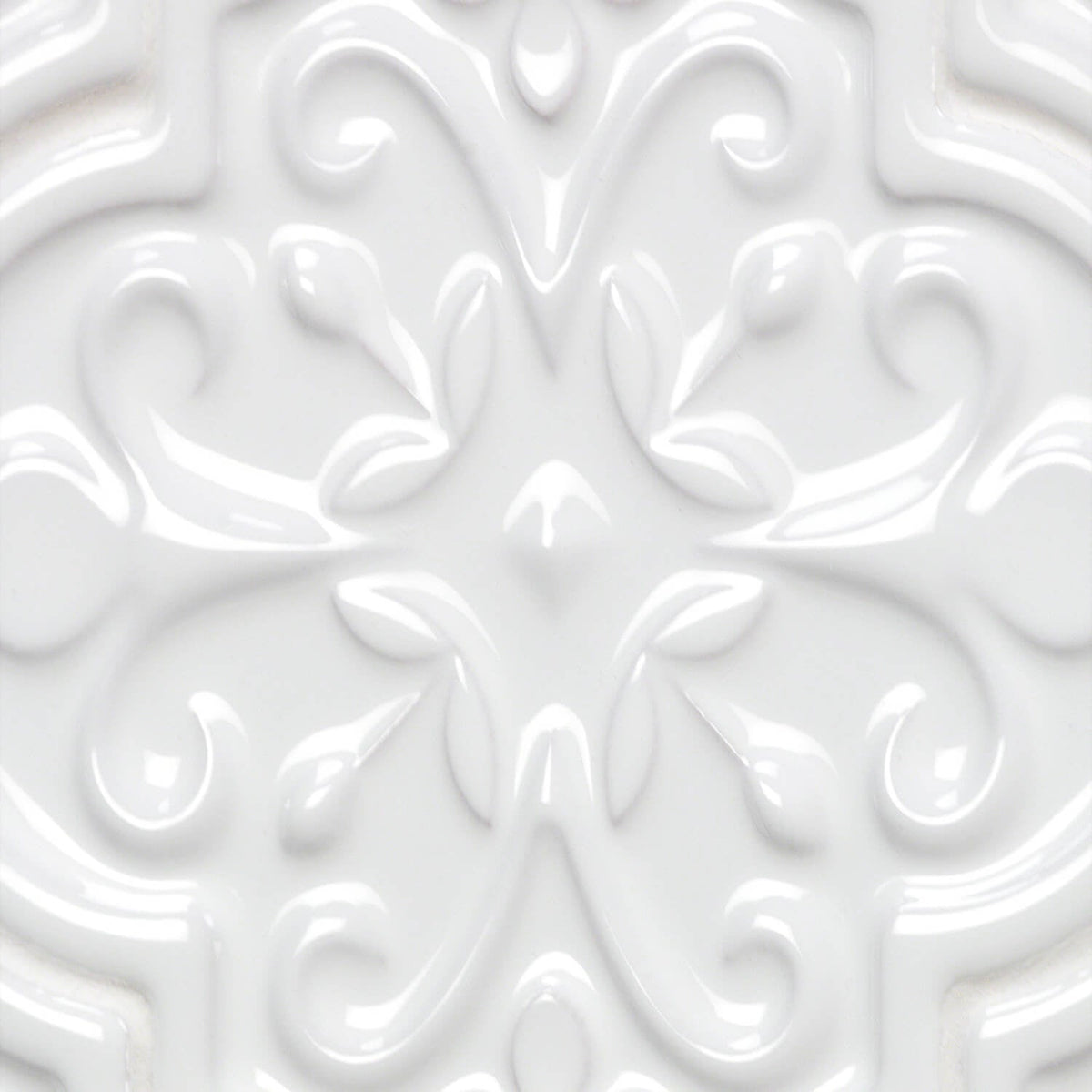 Byzantine Florid Bianco White 6x7 Arabesque Polished Ceramic Wall Tile