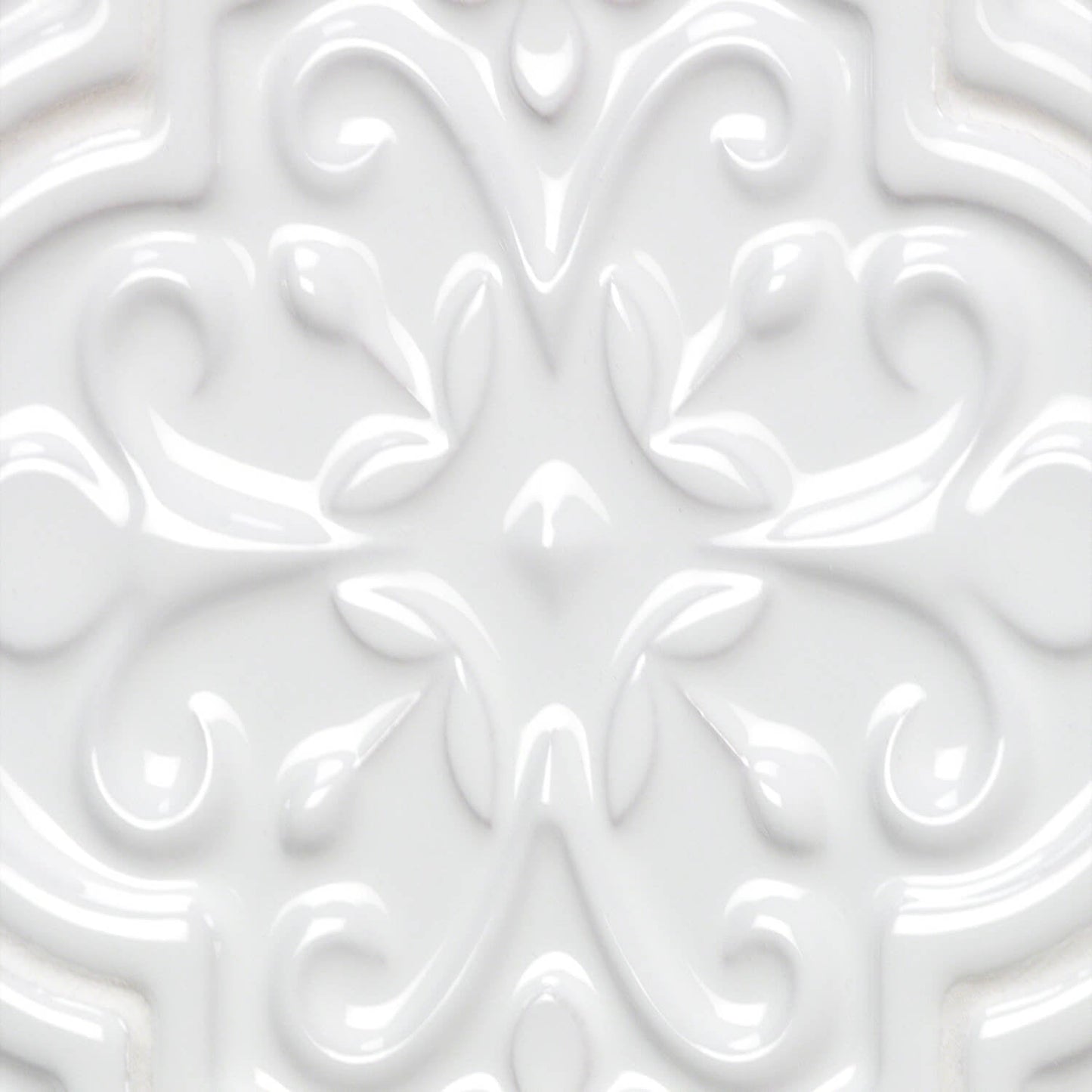 Byzantine Florid Bianco White 6x7 Arabesque Polished Ceramic Wall Tile