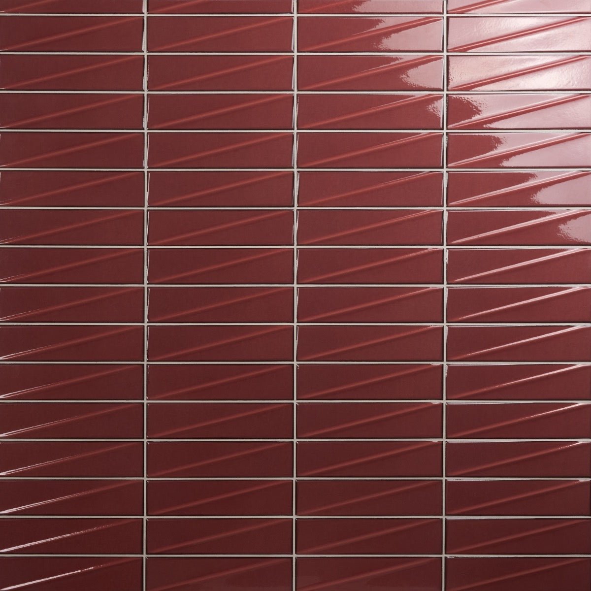 Axelle Ruby Red 3D Glossy Ceramic Subway Tile - 3x12