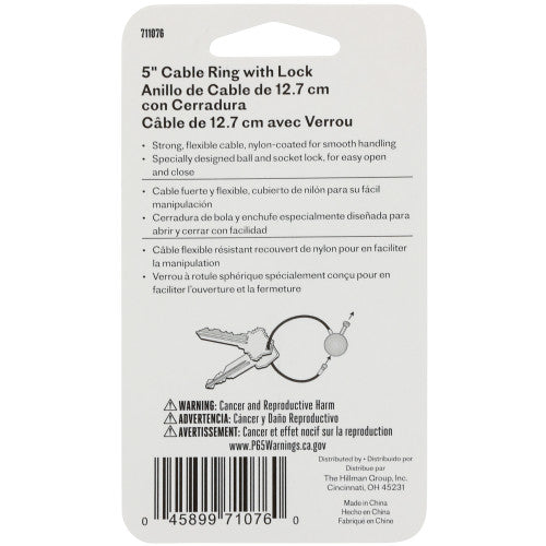Hillman 5 in. Cable Ring with Lock – Nylon-Coated Key Ring