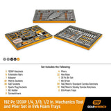 GEARWRENCH 120 XP 1/4 in., 3/8 in., 1/2 in. Plier and Mechanics Tool Set in EVA Foam Trays (192-Piece)