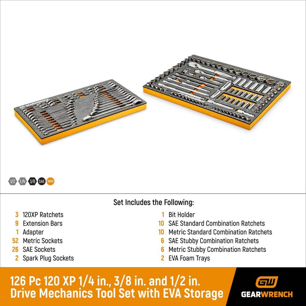 GEARWRENCH 120XP 1/4 in., 3/8 in. and 1/2 in. Drive Mechanics Tool Set with EVA Storage (126-Pieces)