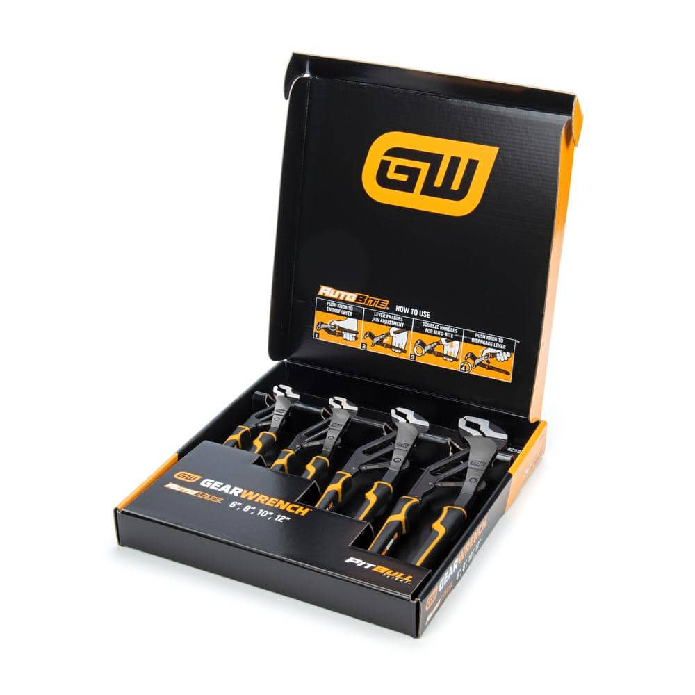 GEARWRENCH 6 in., 8 in., 10 in., 12 in. PITBULL Auto-Bite, Tongue and Groove Pliers, Dual Material (4-Piece)