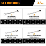 GEARWRENCH Master Standard and Flex Head SAE/MM Combination Ratcheting Wrench Set (32-Piece)