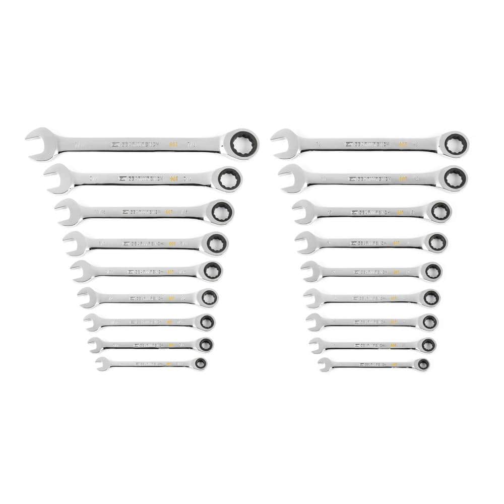 GEARWRENCH SAE/MM 90-Tooth Pro Combination Ratcheting Wrench Tool Set with Tray (18-Piece)