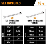 GEARWRENCH SAE/MM 90-Tooth Pro Combination Ratcheting Wrench Tool Set with Tray (18-Piece)