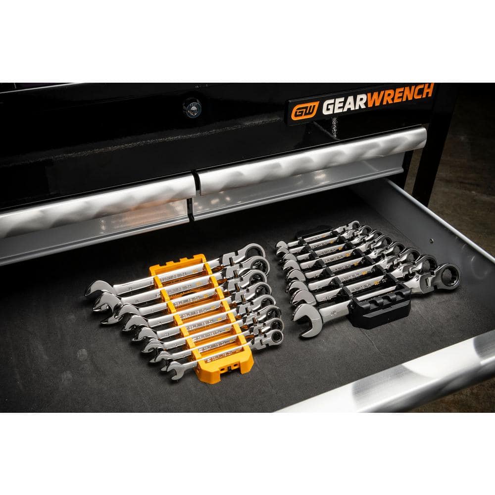 GEARWRENCH Metric 90-Tooth Flex Head Combination Ratcheting Wrench Tool Set with Tray (8-Piece)