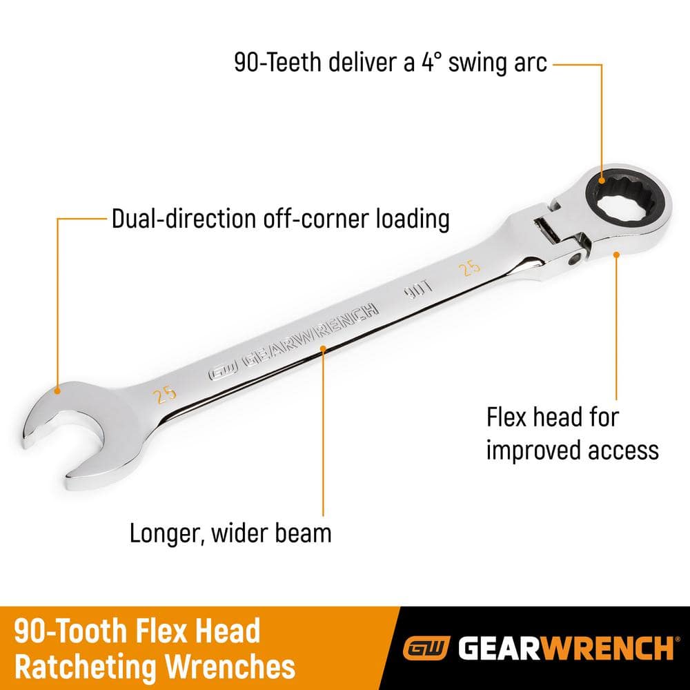GEARWRENCH Metric 90-Tooth Flex Head Combination Ratcheting Wrench Tool Set with Tray (8-Piece)