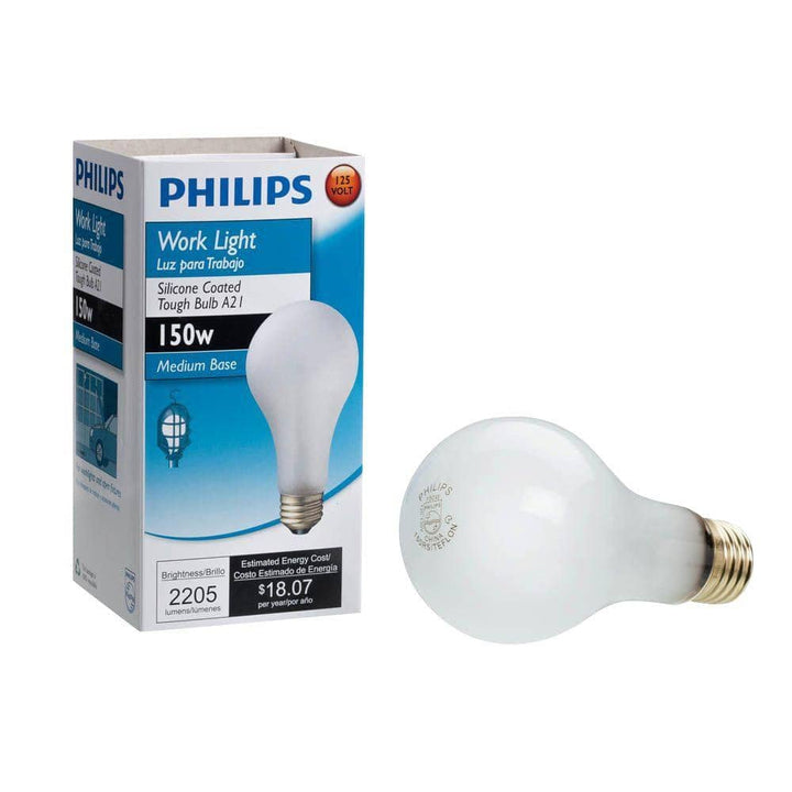 Philips 150-Watt A21 Shatter Resistant Dimmable Incandescent Rough Service Work Light Bulb, Soft White (2700K)