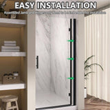 Getpro 36 to 37-1/4 in. W x72 in. H Frameless Shower Door Right Hinged Pivot Swing Single Door in Matte Black Clear Glass