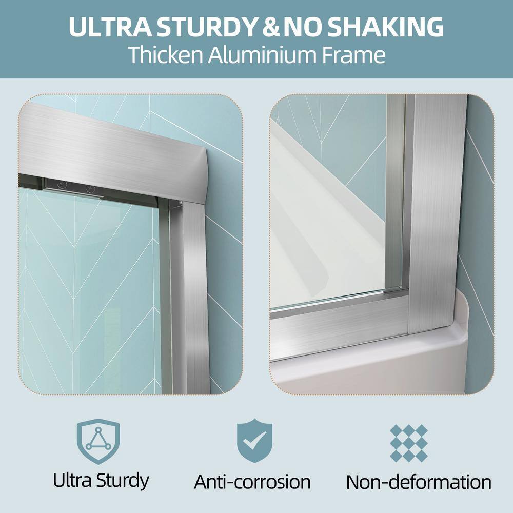 Getpro 44 in.-48 in. W x 72 in. H Double Sliding Framed Alcove Shower Door in Brushed Nickel with 1/4 in. (6 mm) Clear Glass