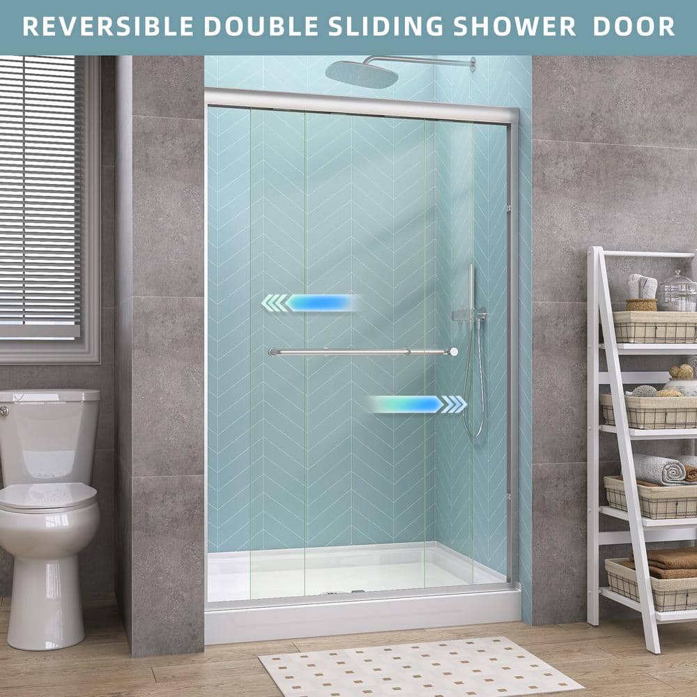 Getpro 44 in.-48 in. W x 72 in. H Double Sliding Framed Alcove Shower Door in Brushed Nickel with 1/4 in. (6 mm) Clear Glass