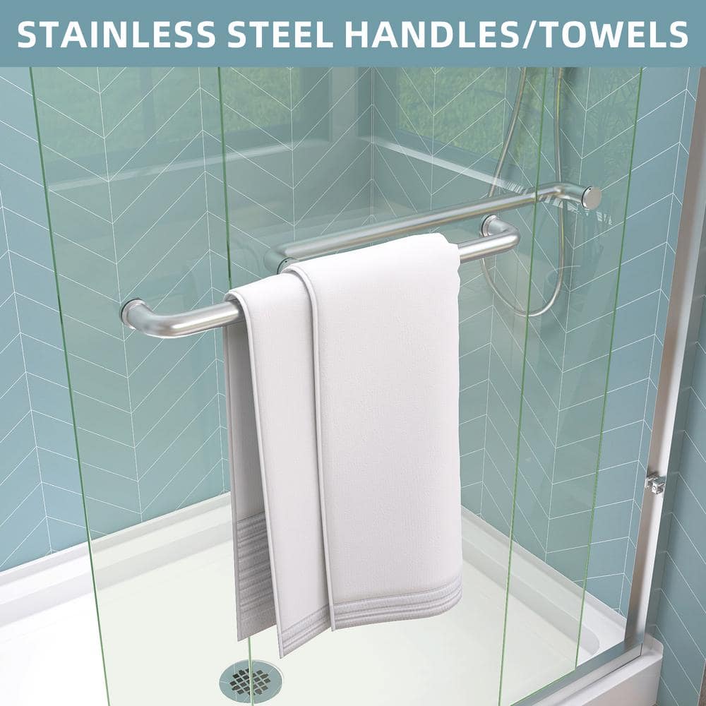 Getpro 44 in.-48 in. W x 72 in. H Double Sliding Framed Alcove Shower Door in Brushed Nickel with 1/4 in. (6 mm) Clear Glass