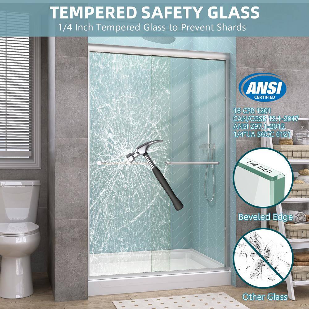 Getpro 44 in.-48 in. W x 72 in. H Double Sliding Framed Alcove Shower Door in Brushed Nickel with 1/4 in. (6 mm) Clear Glass