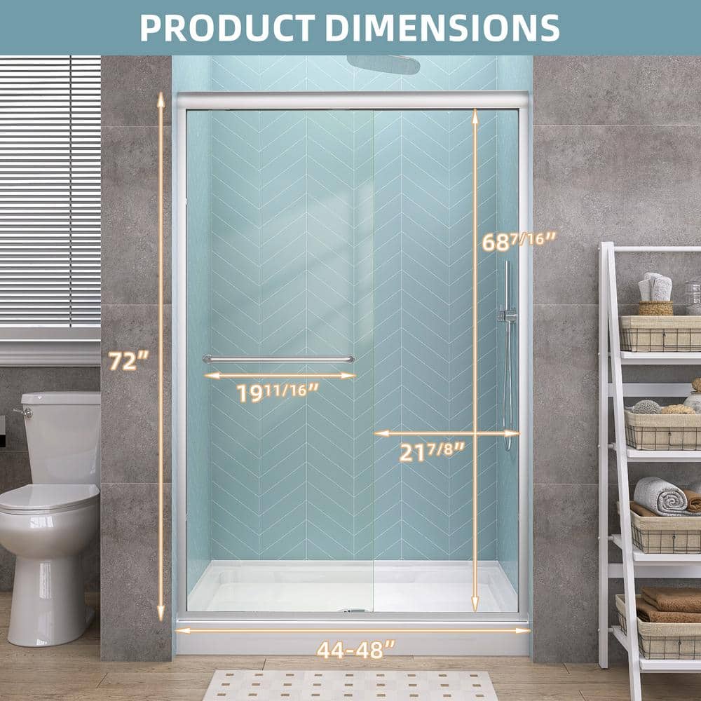 Getpro 44 in.-48 in. W x 72 in. H Double Sliding Framed Alcove Shower Door in Brushed Nickel with 1/4 in. (6 mm) Clear Glass