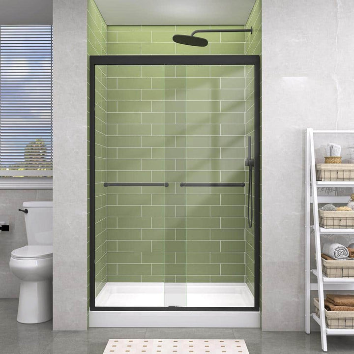 Getpro 44 in.-48 in. W x 72 in. H Double Sliding Framed Shower Door in Matte Black with 1/4 in. (6 mm) Clear Glass