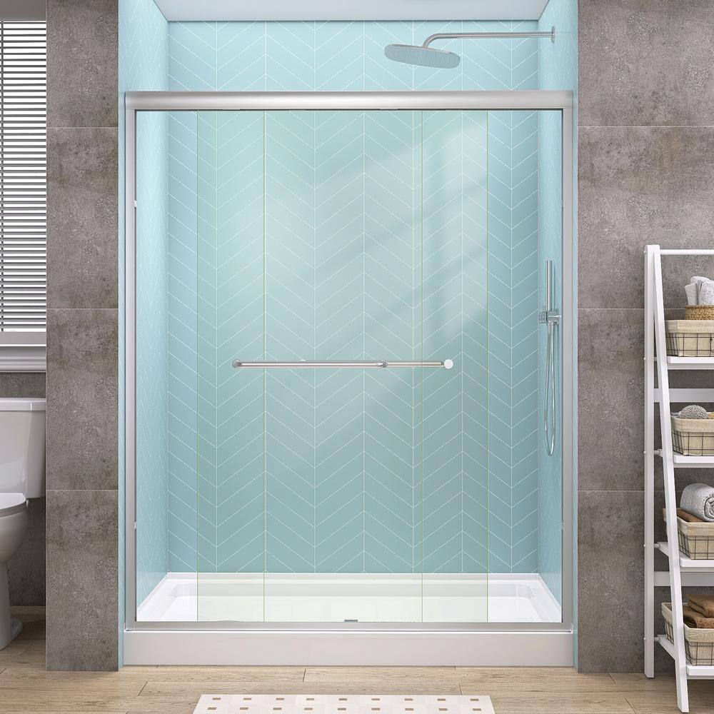 Getpro 50 in.-54 in. W x 72 in. H Double Sliding Framed Alcove Bypass Shower Door in Brushed Nickel with 1/4 in. Clear Glass