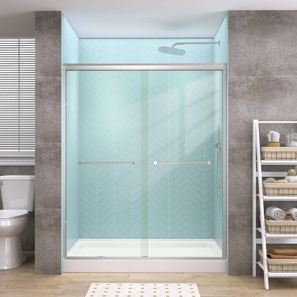 Getpro 50 in.-54 in. W x 72 in. H Double Sliding Framed Alcove Bypass Shower Door in Brushed Nickel with 1/4 in. Clear Glass