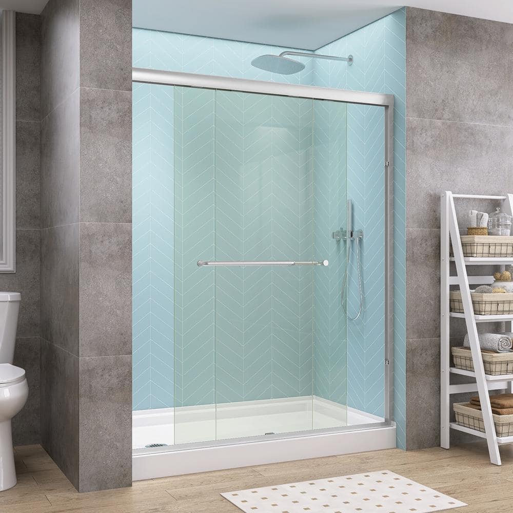 Getpro 50 in.-54 in. W x 72 in. H Double Sliding Framed Alcove Bypass Shower Door in Brushed Nickel with 1/4 in. Clear Glass