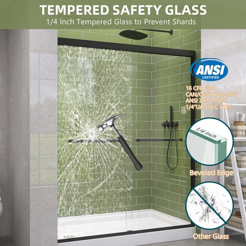 Getpro 50 in.-54 in. W x 72 in. H Double Sliding Framed Shower Door in Matte Black with 1/4 in. (6 mm) Clear Glass