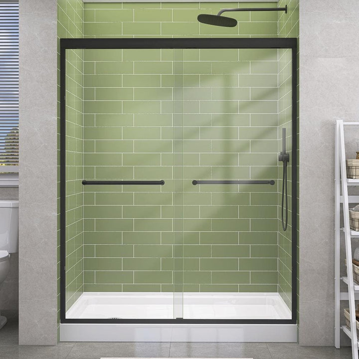 Getpro 50 in.-54 in. W x 72 in. H Double Sliding Framed Shower Door in Matte Black with 1/4 in. (6 mm) Clear Glass