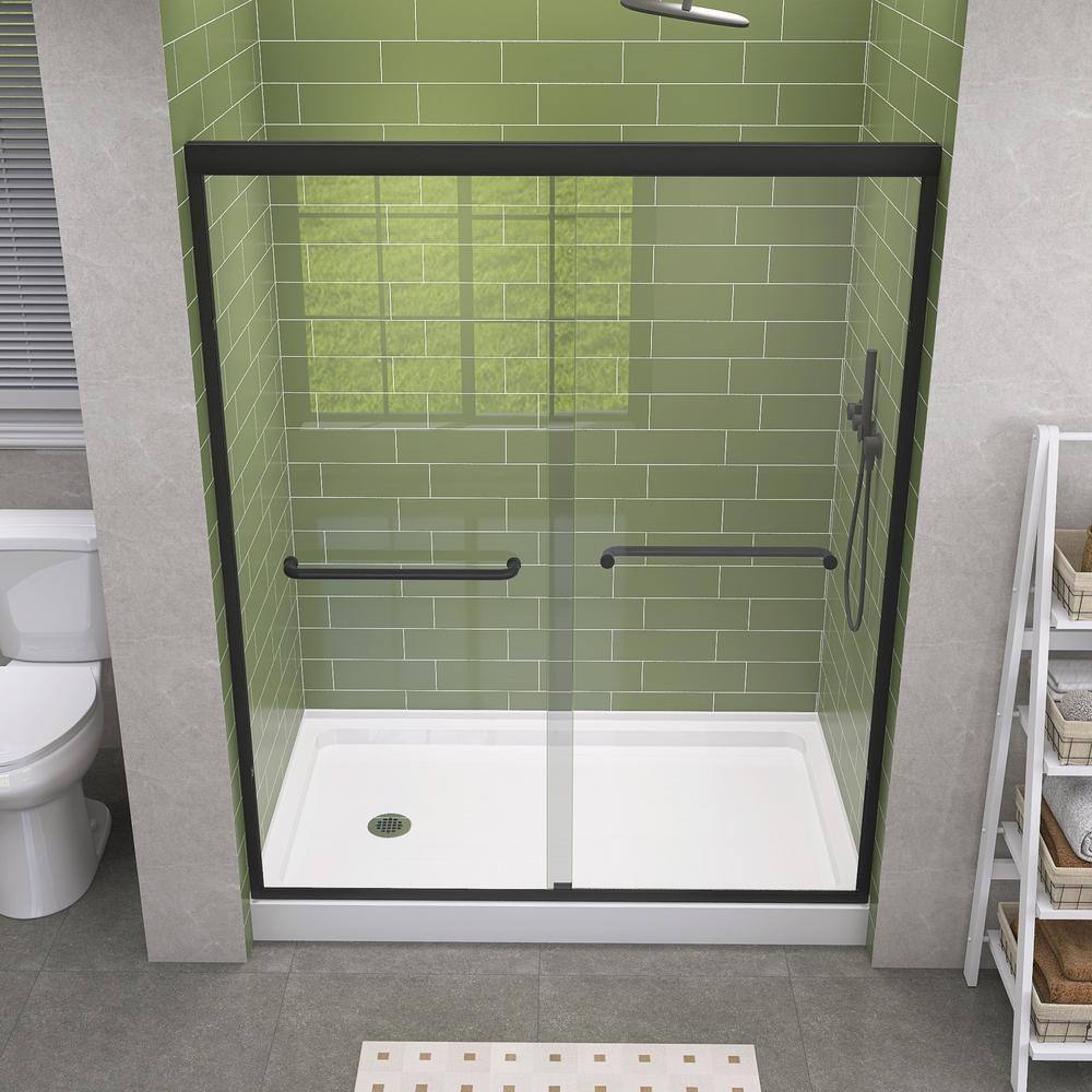 Getpro 50 in.-54 in. W x 72 in. H Double Sliding Framed Shower Door in Matte Black with 1/4 in. (6 mm) Clear Glass