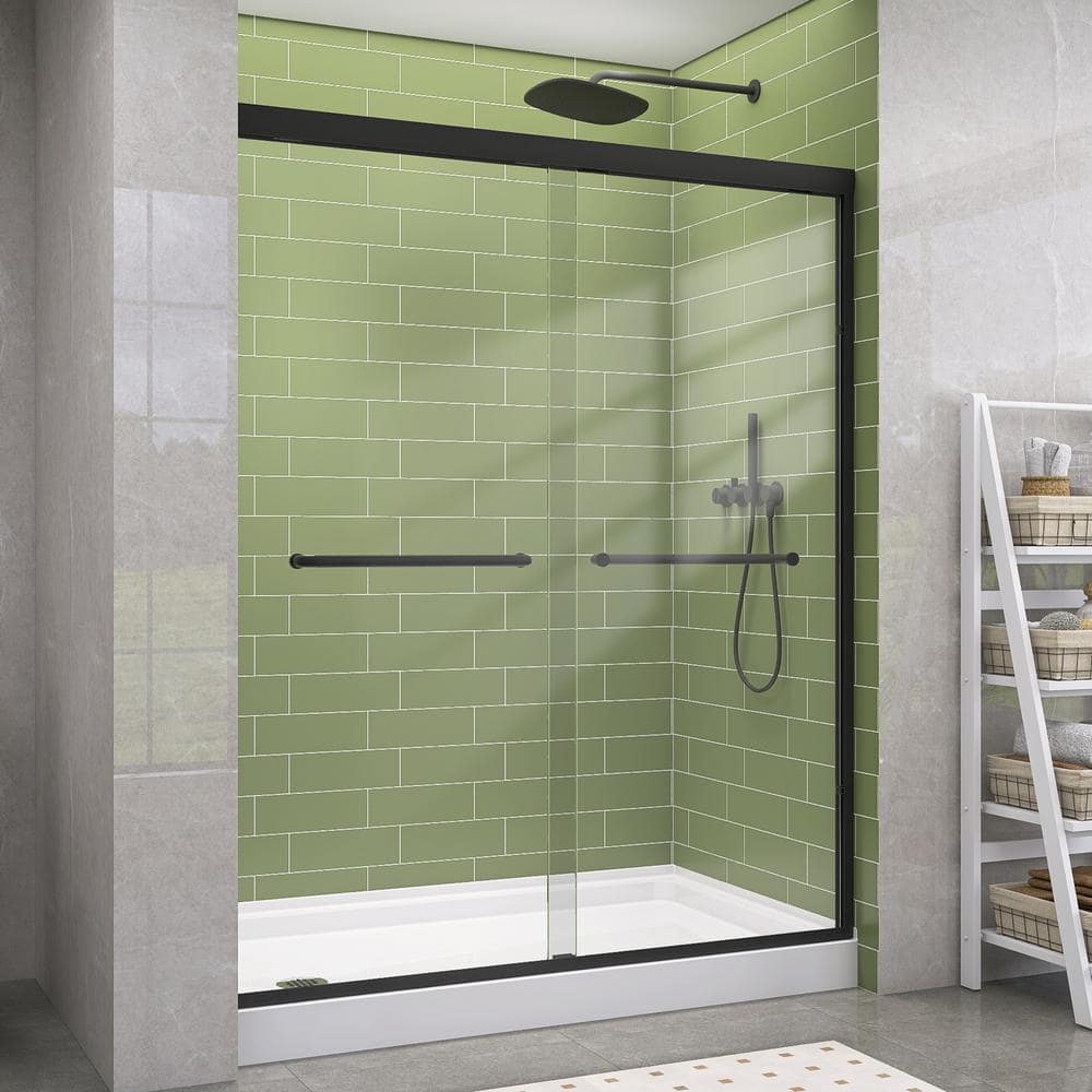 Getpro 50 in.-54 in. W x 72 in. H Double Sliding Framed Shower Door in Matte Black with 1/4 in. (6 mm) Clear Glass