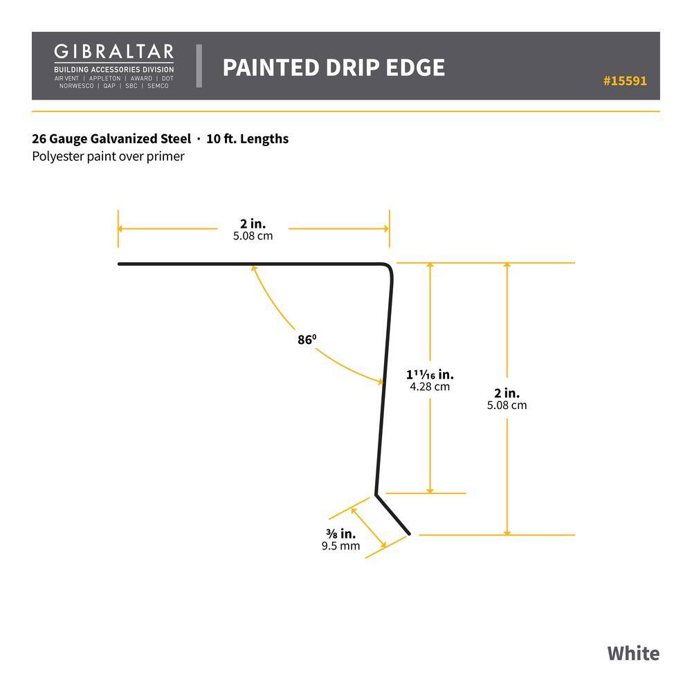 Art's Sheet Metal 26-Gauge 2 in. x 2 in. Nosing Grip (Drip Edge) Flashing - White